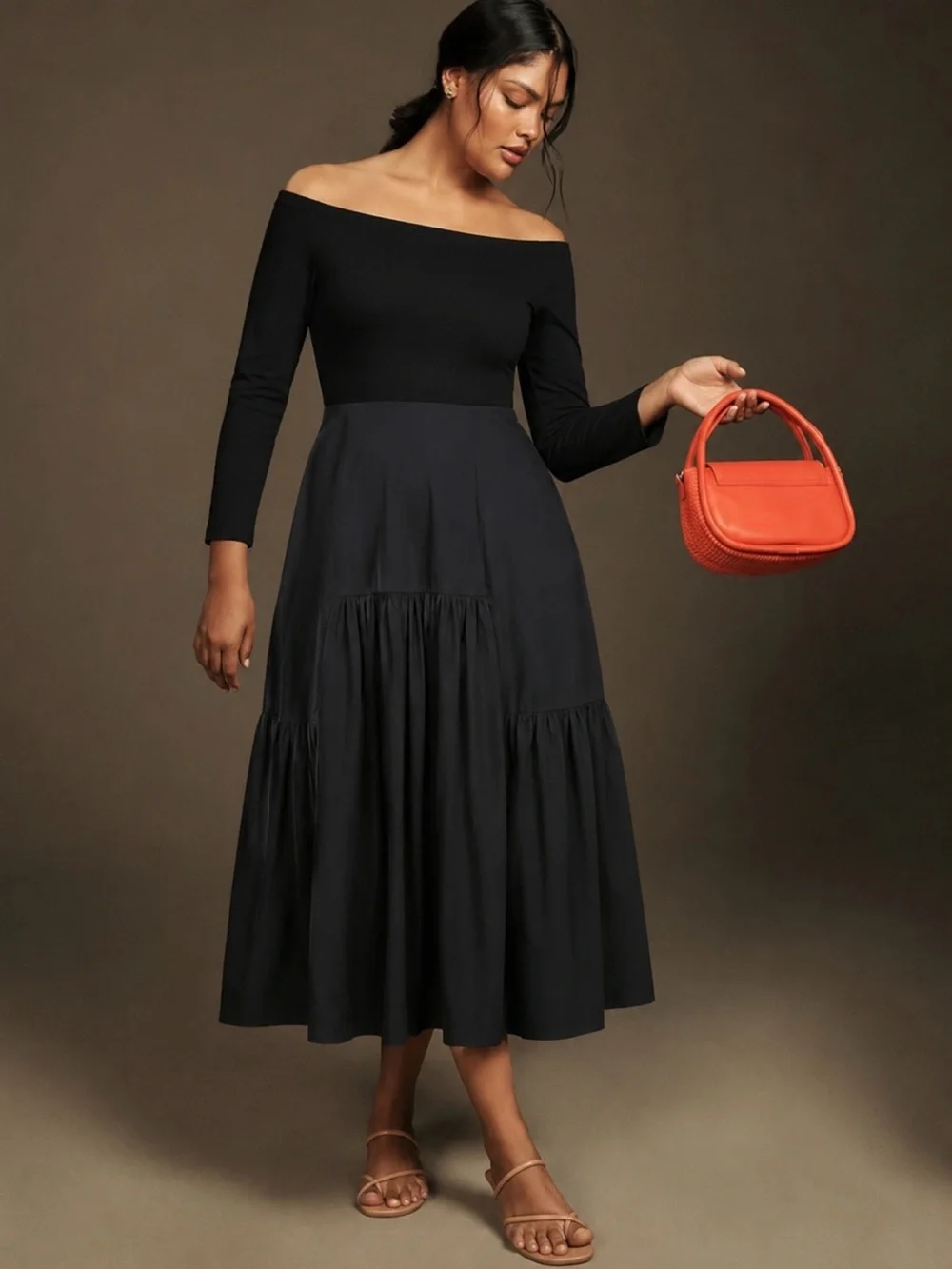 Tuckernuck | Black Off-Shoulder Marissa Long Sleeve Tiered Midi Dress ~ XXL